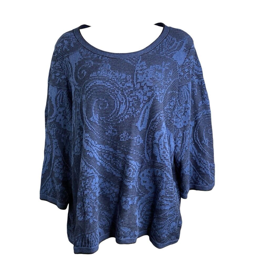 Chico's Women's Navy Blue Paisley‎ Jacquard Casual Lagom Flowy Top Size 3 XL